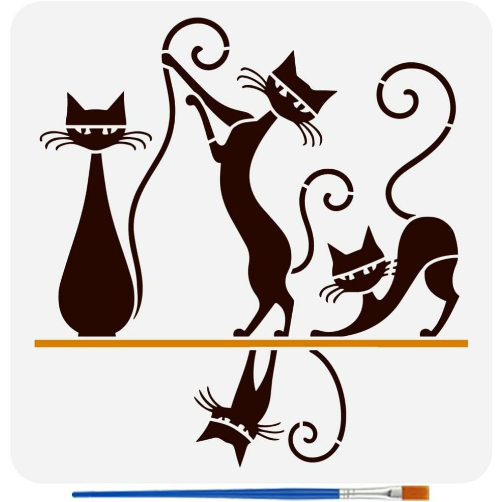 Photography Geometry - Geometrik Kedi Desen Boyama Şablonu Fırça