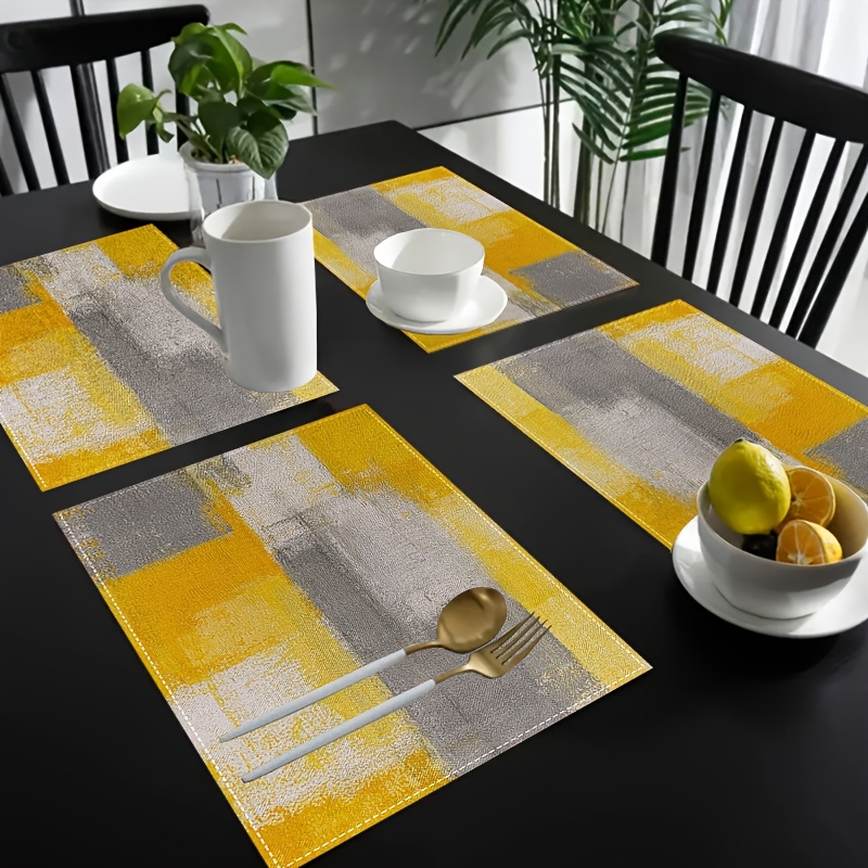 Photography Geometry - VIKAMA Sarı Gri Soyut Yağlıboya Placemat,